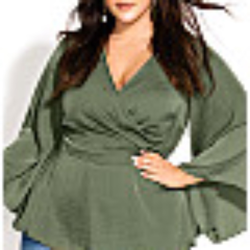 City Chic Moss Green Kimono Wrap Blouse Size 18
